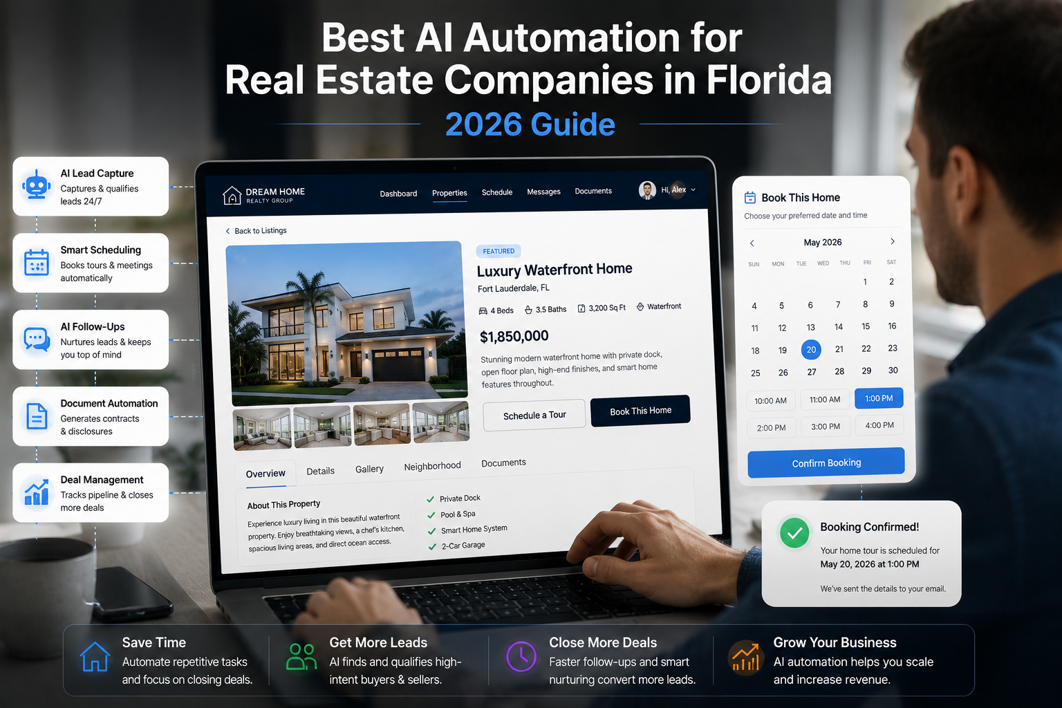 Modern real estate property with AI automation technology overlay